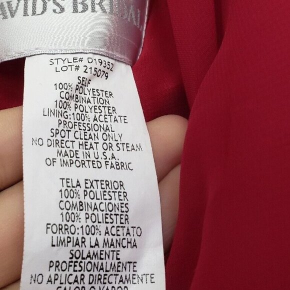 Davids Bridal Womens 2 Formal Maxi Dress Red V Neck Prom Bridesmaid D19352 - Picture 5 of 5